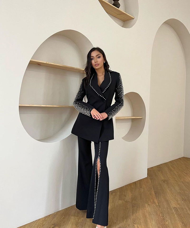 Georgette+ Motifz & stones Black